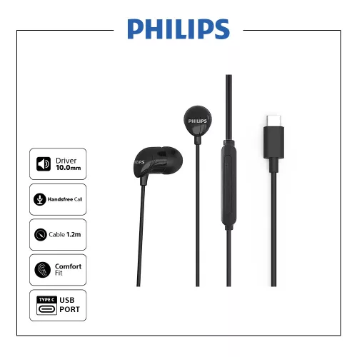 Philips TAE2146BK in-ear Type-C mikrofonos fülhallgató