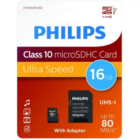   Philips 16Gb microSDHC memóriakártya + SD adapter, Class 10, UHS-I, U1 (PH669074)