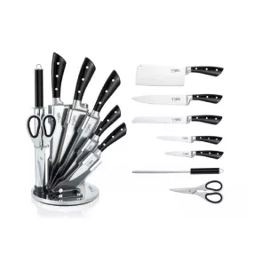   Platinum Collection 8 részes Professzionális késkészlet állvánnyal, fekete -fehér pöttyök - PL-S09B