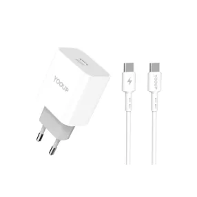   YOOUP NC60-C Hálózati töltő adapter dupla PD 20W, 100 cm-es USB-C kábellel