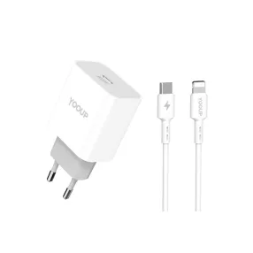   YOOUP NC60-C Hálózati töltő adapter dupla PD 20W, 100 cm-es Lightning kábellel