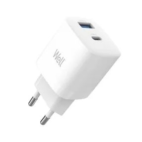   Well PSUP-USB-WPD3301WE-WL 1x USB-A- 1xUSB-C GaN, PD Hálózati töltő – Fehér (30W)