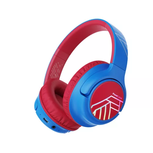PowerLocus Bobo Bluetooth fejhallgató gyerekeknek beépített hangerőlimittel, kék/piros
