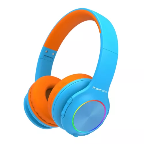 PowerLocus PLED Bluetooth fejhallgató gyerekeknek hallásvédő hangerőlimittel, kék/narancs