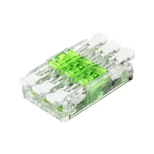 Well QWC-222/3-10-W csavar nélküli vezeték összekötő 6 x 0,5-4mm2 -es tömör és sodrott vezetékhez, oldható, átlátszó házban, 32A 450V 