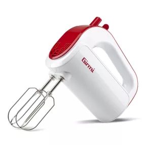   Girmi SB02 elektromos kézi mixer, 170 W teljesítmény, 5 sebességfokozat, TURBO funkció, rozsdamentes acél tartozékok, fehér/piros (SB0201)