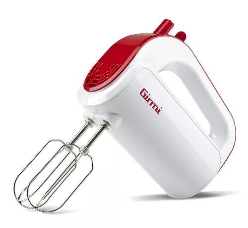 Girmi SB02 elektromos kézi mixer, 170 W teljesítmény, 5 sebességfokozat, TURBO funkció, rozsdamentes acél tartozékok, fehér/piros (SB0201)