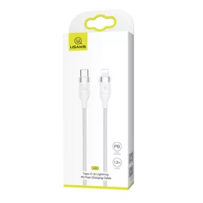   USAMS SJ350USB02 1.2M Type-C/Lightning PD textil borítású gyorstöltő kábel, fehér 1355741