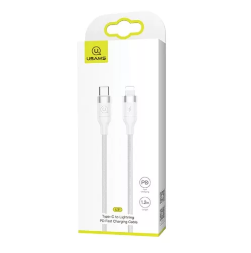 USAMS SJ350USB02 1.2M Type-C/Lightning PD textil borítású gyorstöltő kábel, fehér 1355741