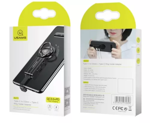 USAMS SJ359TC01 usb-c és jack adapter , telefongyűrűvel 1343867