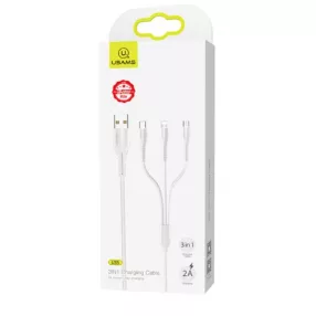  USAMS SJ367USB02 3 az 1-ben töltőkábel, Micro USB, Lightning, Type-C, fehér, 1341437