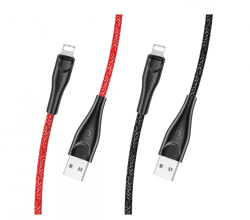 USAMS SJ391USB02 100cm-es  textil borítású Lightning töltő kábel piros 1328347