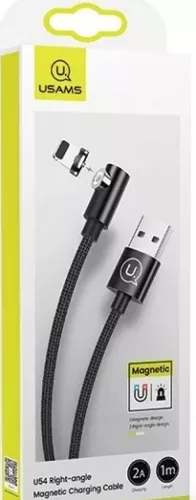 Usams SJ444USB01 Jobb Oldalas Mágneses Lightning Töltőkábel,100cm  fekete, 1337678