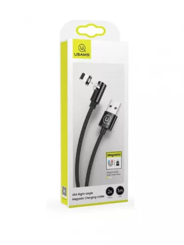 USAMS SJ446USB01 Jobb Oldalas Mágneses Micro Töltőkábel, fekete, 1337686