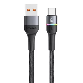  USAMS SJ536USB01 1,2 m textil borítású usb-c töltő kábel, led világítással, 6A
