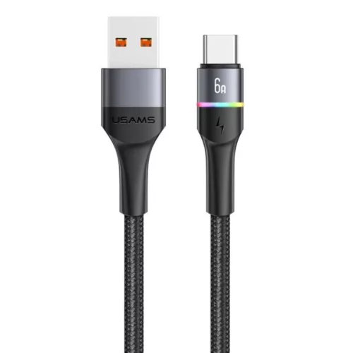 USAMS SJ536USB01 1,2 m textil borítású usb-c töltő kábel, led világítással, 6A
