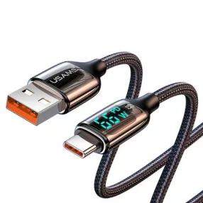   USAMS SJ544USB01 120cm-es Type-c szövet borítású töltő és adatkábel LCD kijelzővel 66W,6A 1380751