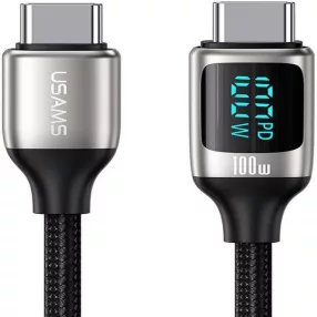   USAMS SJ546USB01 120cm-es textil borítású Type- to Type-c PD gyorstöltő kábel LCD kijelzővel 100W, 5A 1380752