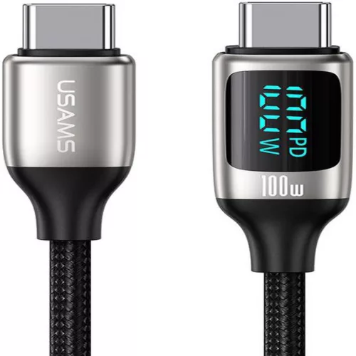 USAMS SJ546USB01 120cm-es textil borítású Type- to Type-c PD gyorstöltő kábel LCD kijelzővel 100W, 5A 1380752