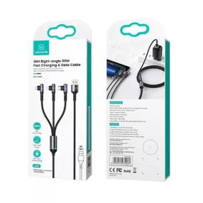   USAMS SJ561USB01 3 az 1-ben gyorstöltő és adat kábel Micro USB, Lightning, Type-C, 66W