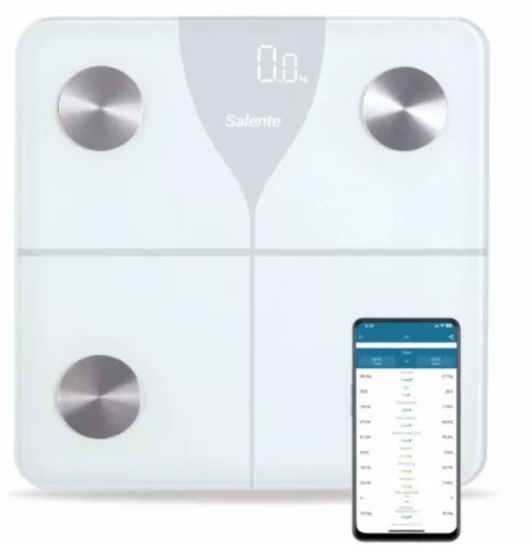 Salente SlimFit, személyi diagnosztikai fitnesz mérleg, Bluetooth, fehér
