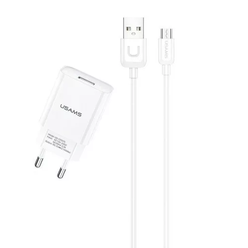 USAMS T21OCMC01 2.1A hálózati töltő, 1m micro usb kábellel fehér, 1337690