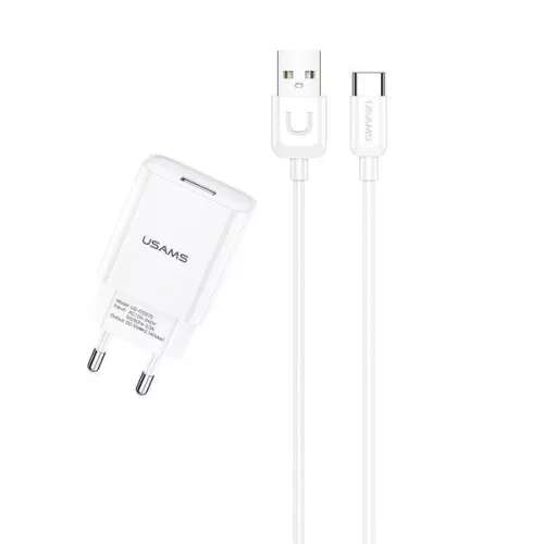 USAMS T21OCTC01 2.1A hálózati töltő, 1m usb-c töltőkábellel fehér, 1337691