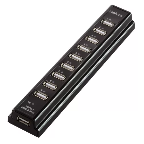 Logilink USB 2.0 HUB 10-port, 3,5A tápegységgel, fekete színű (UA0096)