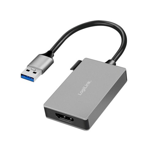 Logilink USB 3.0 adapter, USB-A/M   HDMI-A/F, 1080p, szürke, 0,15 m