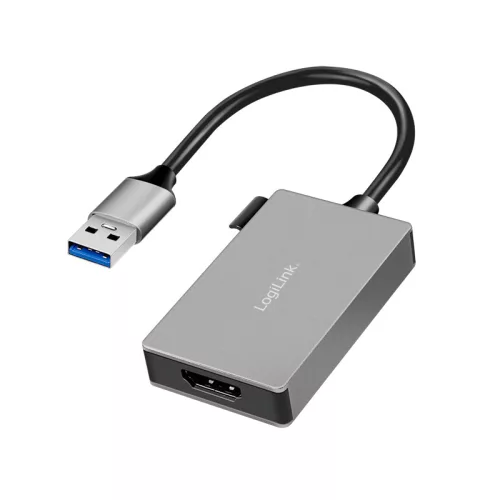Logilink USB 3.0 adapter, USB-A/M   HDMI-A/F, 1080p, szürke, 0,15 m (UA0233A)