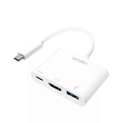 Logilink USB 3.2 Gen1 Type-C adapter, C/M-HDMI+2xUSB, 1080p, PD, fehér, 0,14 m (UA0258)