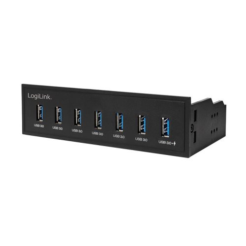 Logilink USB 3.0 hub 5,25", 7 portos, belső, gyorstöltő porttal, fekete