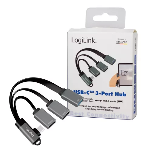 Logilink USB 3.2 Gen 1 hub, USB-C/M (90 )   3x USB-A/F, alu, 0,15 m (UA0361)