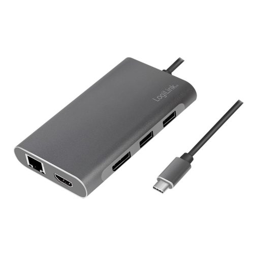 Logilink USB 3.2 Gen 1, dokkolóállomás, USB-C, 8-port, PD, ezüst, ezüst