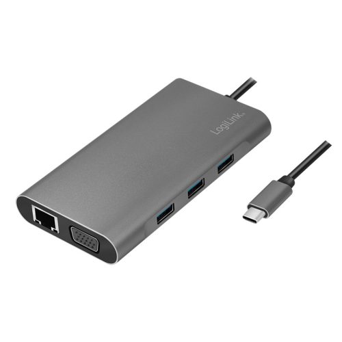 Logilink USB 3.2 Gen 1, dokkoló állomás, USB-C, 10-port, PD, ezüst