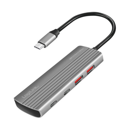 Logilink Ultravékony USB 3.2 Gen2 hub, 2x USB-A, 2x USB-C, PD, 100 W, asztroszürke