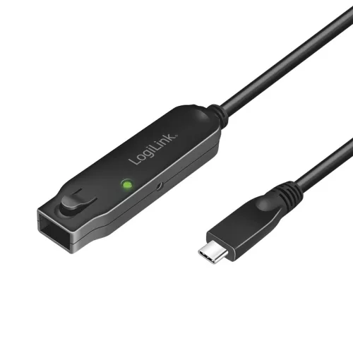 Logilink USB 3.2 Gen2 kábel, USB-C/M-USB-C/F, erősítő, fekete, 5 m (UA0418)