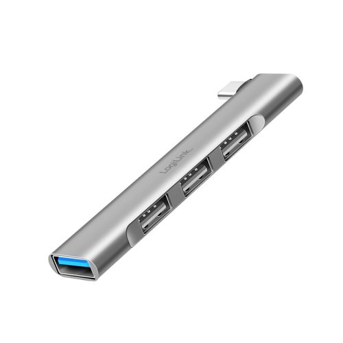 Logilink Ultravékony, 4 portos USB-C hub, 18 W, 1x USB-A/F, 3x USB-A/F, alumínium