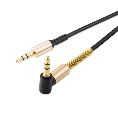 HOCO UPA02 3.5 - 3.5 mm jack aranyozott kábel (90 fokban elfordított csatlakozó véggel), 1m, AUX, fekete