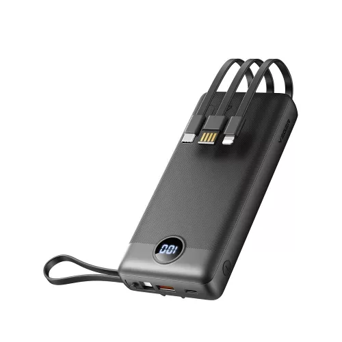 Veger C20 (W2047 / W2059) 20000 mAh Power Bank beépített Micro-USB kábellel / C típusú / Lightning fekete