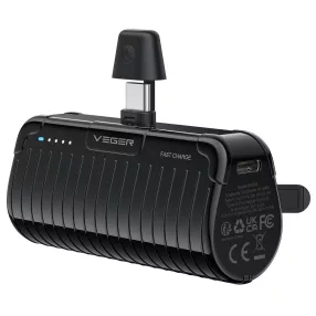   Veger PlugOn (W0558) PD QC3.0 3A 20W 5000 mAh Power Bank beépített C típusú csatlakozóval, fekete