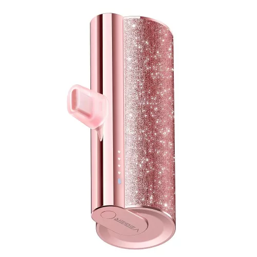 Veger PlugOn (W0573) PD QC3.0 Power Bank 2,4A 12W 5000 mAh beépített USB C csatlakozóval, rózsaszín
