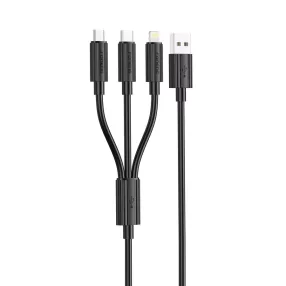   Foneng XS07BK Series 3 az 1-ben USB-kábel USB-C + micro USB + Lightning 60W 1.2m, fekete