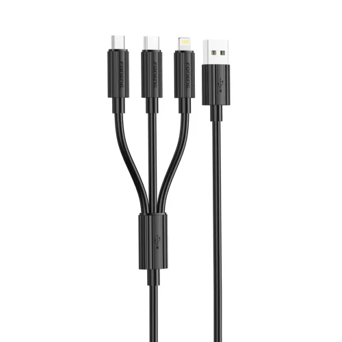 Foneng XS07BK Series 3 az 1-ben USB-kábel USB-C + micro USB + Lightning 60W 1.2m, fekete