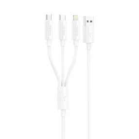   Foneng XS07W Series 3 az 1-ben USB-kábel USB-C + micro USB + Lightning 60W 1.2m, fehér
