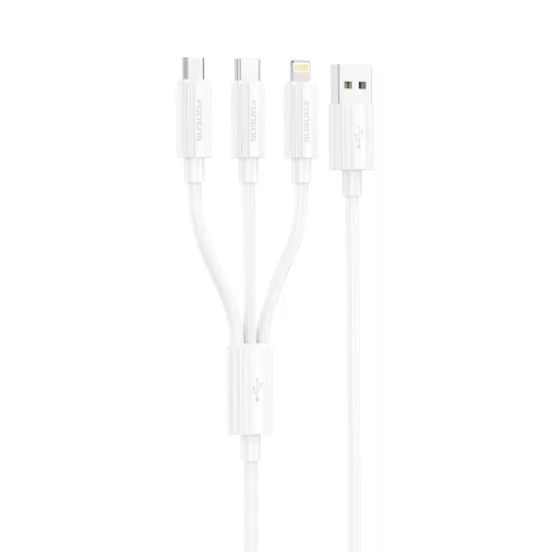 Foneng XS07W Series 3 az 1-ben USB-kábel USB-C + micro USB + Lightning 60W 1.2m, fehér