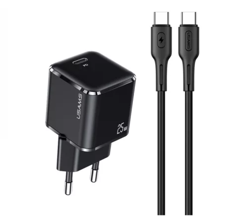 USAMS YJXLOGTC01 PD hálózati gyorstöltő adapter 25W, 120 cm-es Type-c to Type-c kábellel 1380748