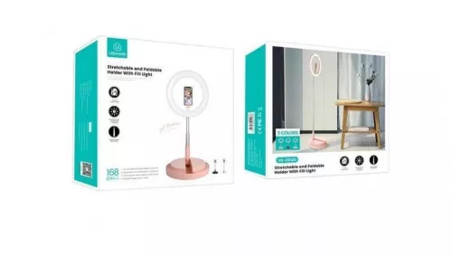 USAMS ZB120ZJ01 led körfény telefontartóval, kihúzható/elforgatható állvánnyal, állítható fényerővel és színhőmérséklettel 1346293